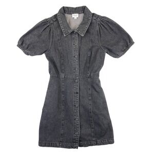 Le Lis Collection Women's S Black Denim Puff Sleeve Button Down Mini Dress